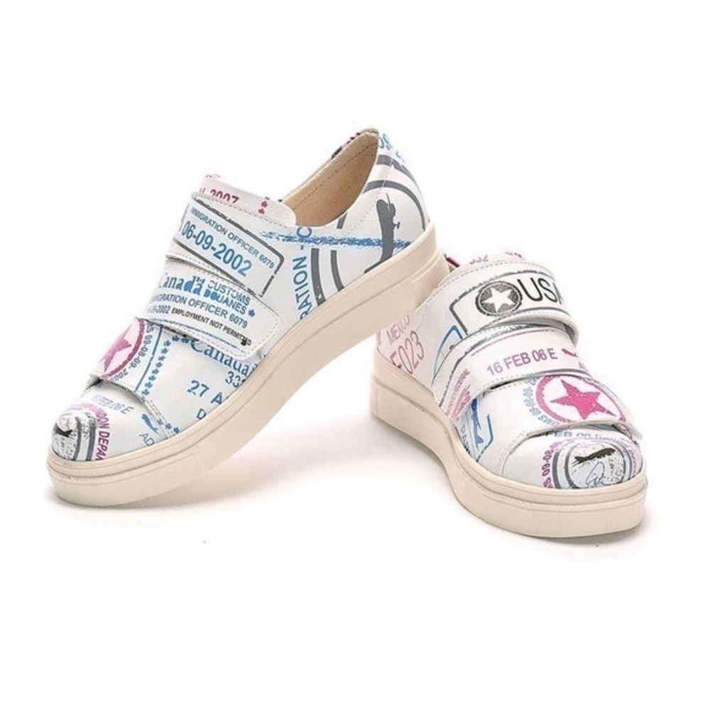 White Passport-Print Slip-On Sneakers for Women